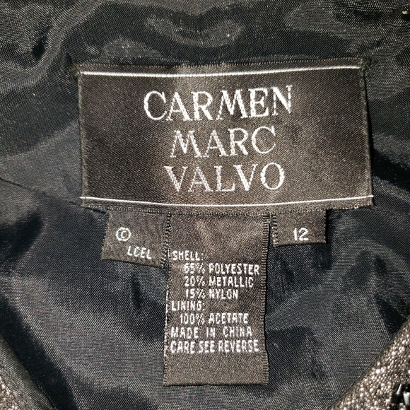 Vintage Carmen Marc Valvo Silver Black Beaded Longline Evening Jacket Blazer 12 - Picture 6 of 9